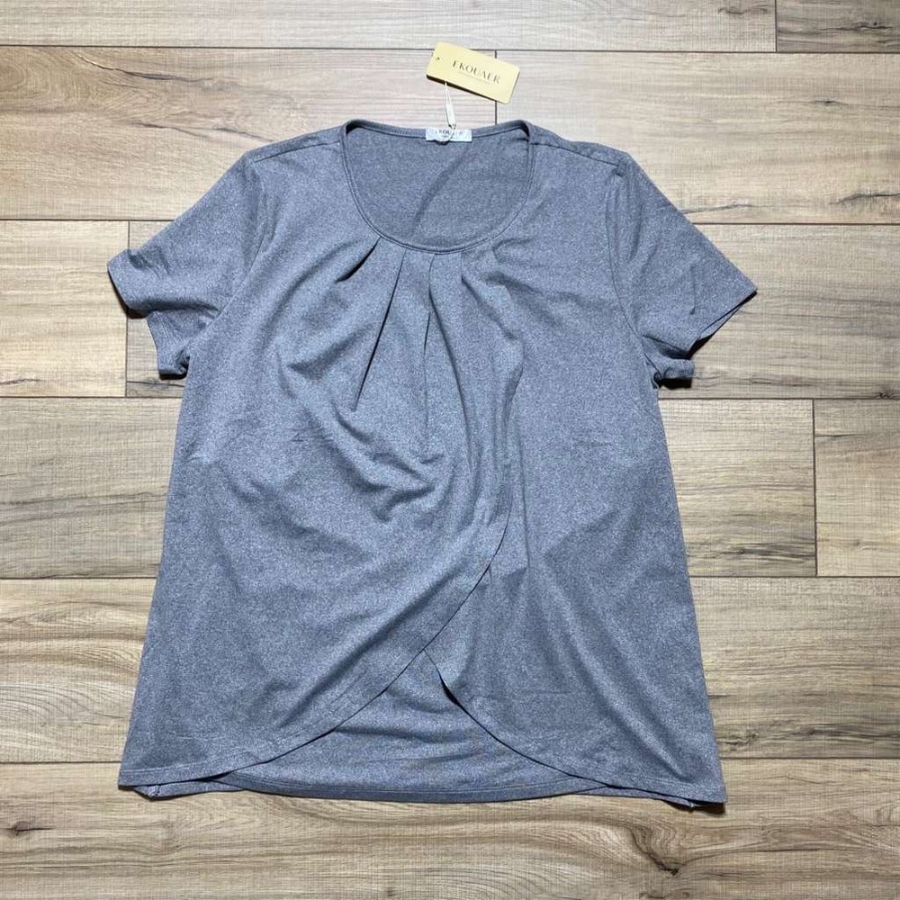 Ekouaer Womens Short Sleeve Pajama Top With Built In Tank Size Large Gray